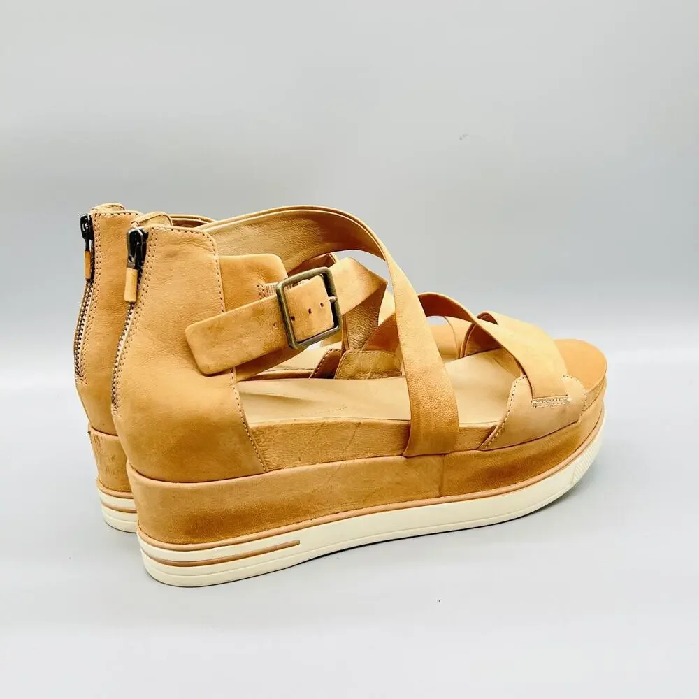 Eileen Fisher Sandals Womens 11 Beige Nubuck Boost Strappy Zip Platform Shoes